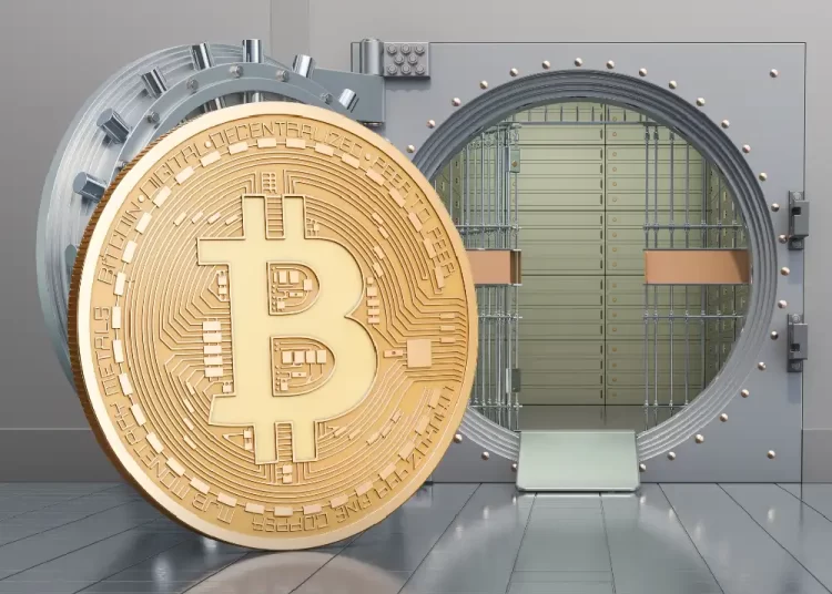 An image showing bitcoin out of a bank vault crypto