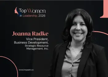 Cover portrait of Joanna Radke, Vice President of Business Development at Strategic Resource Management, Inc., Top Women in Leadership 2026 edition of IMPAAKT Magazine.